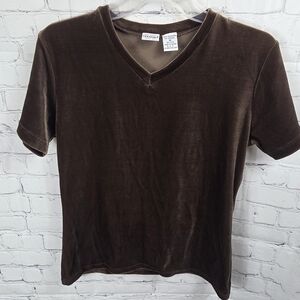 Sostanza Medium‎ Vneck Brown Velvet Top Y2K Vintage